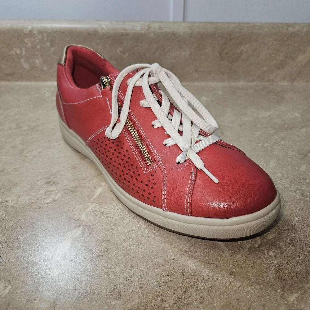Earth Origins Shoes Womens SZ 9 Etta Leather Sneakers Lace Up Zip Comfort Casual